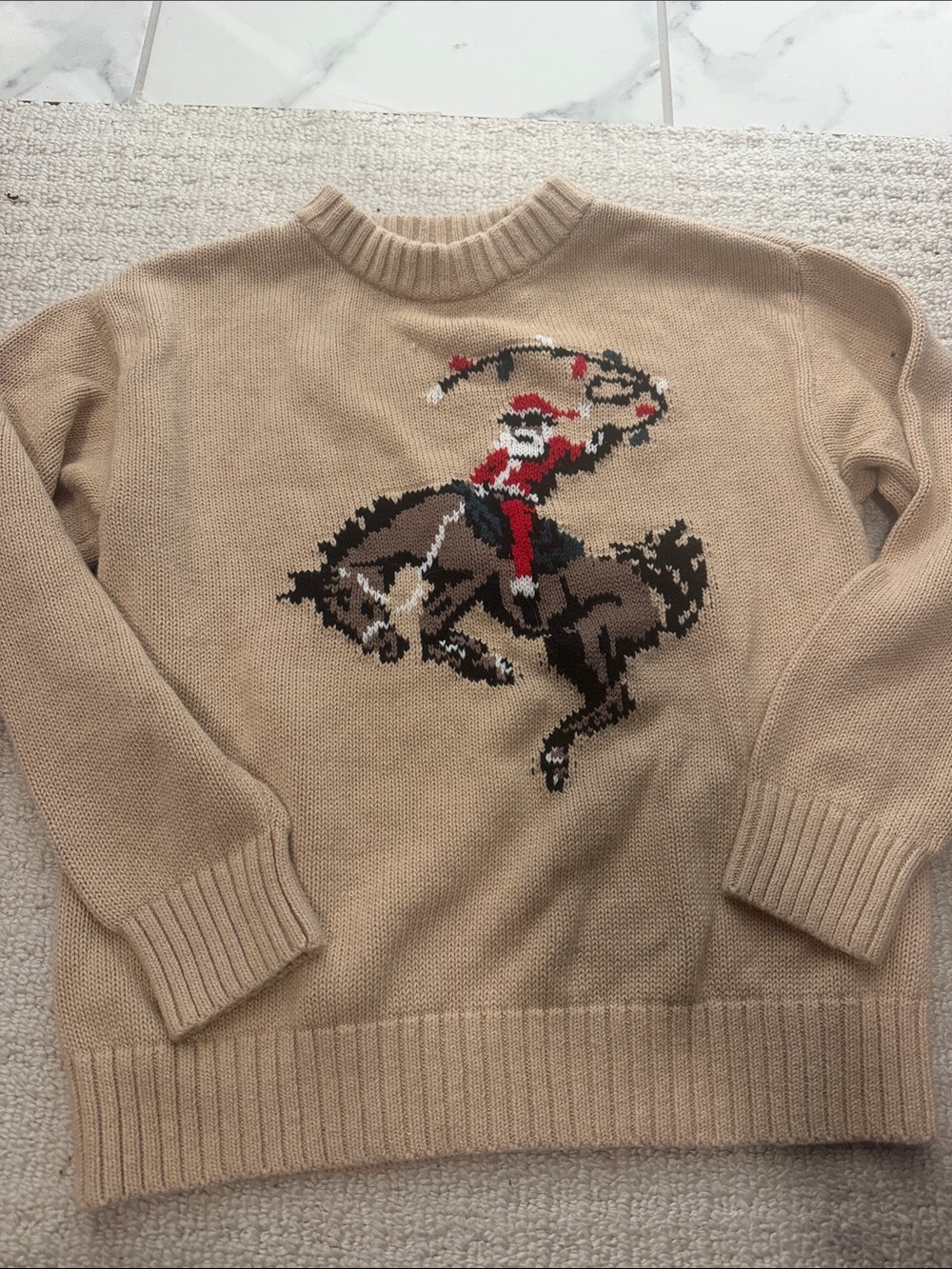 Beige Holiday Cowboy  Sweater